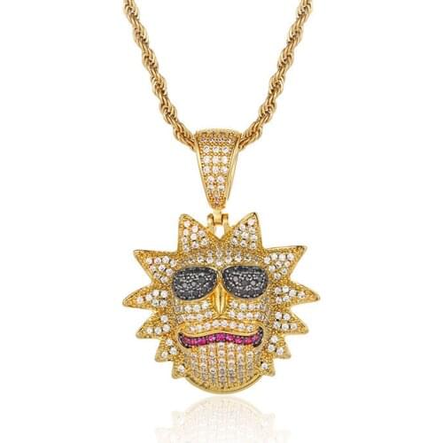 MenS Iced Out Cartoon Sunflower Figure Pendant Cubic Zirconia Necklace Hip Hop Jewelry Charm Women Gift Dropshipping
