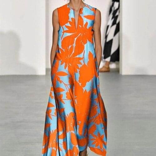 Dresses for Women Party Fashion V-neck Sleeveless Printed Bohemian Dress Loose Casual Summer Dress 2021 Women Fashion Clothing