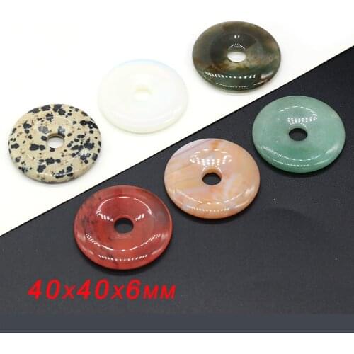 Natural Stone Pendants Oblate Charm Amethysts Flat Round Crystal Big Hole Opal for Necklace Jewelry Making DIY Women Gift