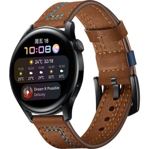 22mm Stitching Leather Strap Belt For Huawei Watch 3 Band For Huawei Watch3 GT2 46mm 2e Replaceable Bracelet Watchbands