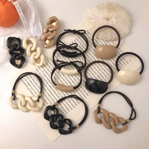 Geometric New net red ins hairpin chain head rope female simple hairpin temperament hair rope cute rubber band hair ring