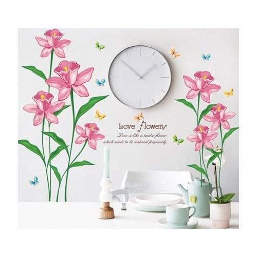 Romantic Pink Flower Wall Stickers Paintings For Living Room Couple Bedroom Poster Art Wedding Decoration Kitchen Stickers