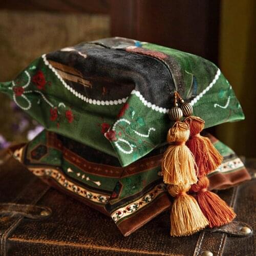 Luxury Tissue Box Cover Holder Decor Velvet Napkin Dispenser Case for Bathroom Vanity Countertops Restaurant Bedroom Dark Green