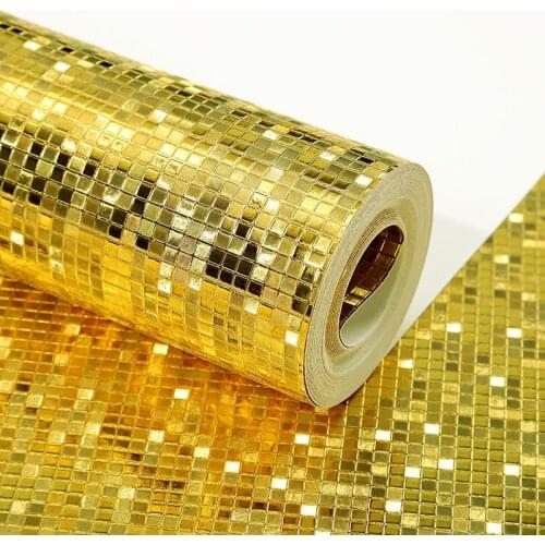 Silver Gold Foil Wallpaper Mosaic Metallic Glitter Wallpaper Square Grid Reflective KTV Bar Decor Waterproof Reflective