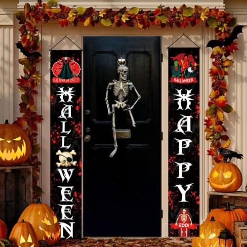 Halloween Door Decoration Trick Or Treat Banner Hanging Home Banner orange vertical door decorated witch party spooky ghost part