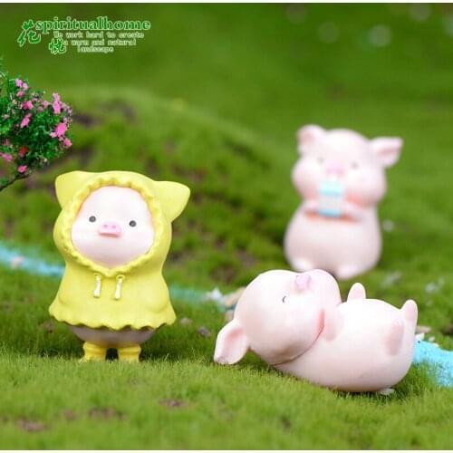 1 Piece Cartoon Pink Pig desktop cake decoration Animal Doll Toy Model Statue Figurine Ornament Miniatures Home DIY