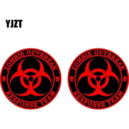 YJZT 7.6CM*7.6CM 2X ZOMBIE OUTBREAK RESPONSE Fiery Car Sticker Reflective Motorcycle Decals C1-7117