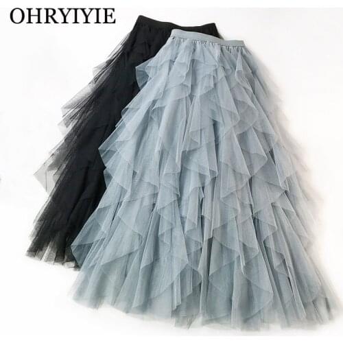 OHRYIYIE New Arrival Ruffles Tulle Skirts Women 2019 New Spring Summer Long High Waist Tutu Skirt Female Jupe Longue Femme WS246