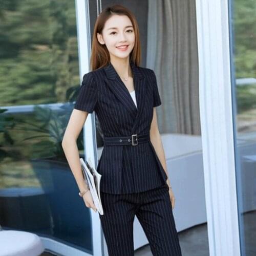 Womens suit 2019 autumn new temperament large size short-sleeved professional suit casual slim trousers womens two-piece suit