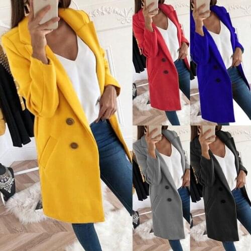 Women Wool&Blends Coat Solid Turn Down Collar Long Sleeves Button Long Casual Trench Autumn Winter Jackets with Pockets women