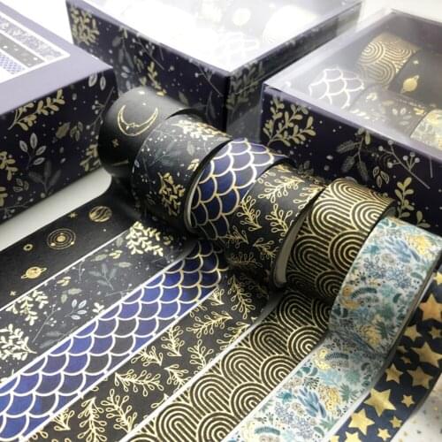 10 Pcs/Set Black Gold Washi Tape Vintage Galaxy Masking Tape Cute Decorative Adhesive Tape Sticker Scrapbooking Diary Stationery