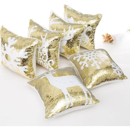 16x16 inch Golden Pillow Cover Mermaid Snowflake Deer Sequin Christmas Decorative Cushion Cover For Sofa Bed 40x40cm Zip Open