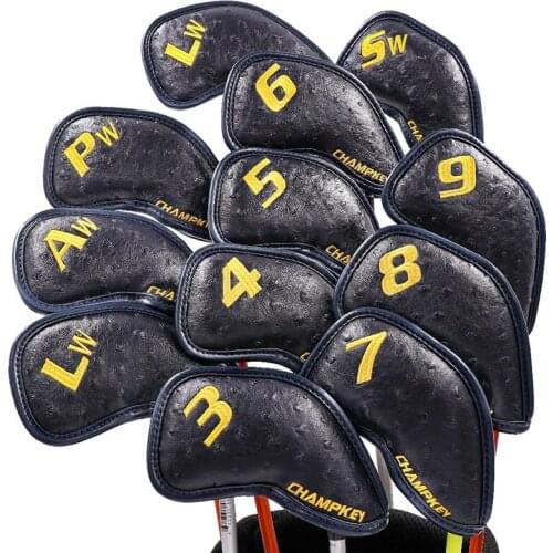 [2 Colors] Thicken Golf Leather Irons Head Covers 12pcs PU Iron Complete Set Headcovers #3-9PASLL Mascot Novelty Gift