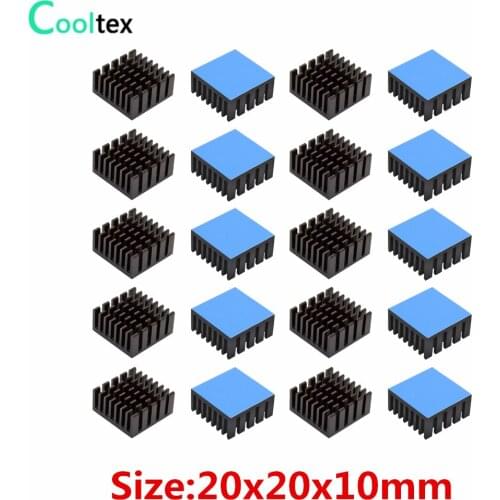 20pcs Aluminum Heatsink 20x20x10mm black heat sink Cooling cooler For Electronic Chip IC computer With Thermal Conductive Tape