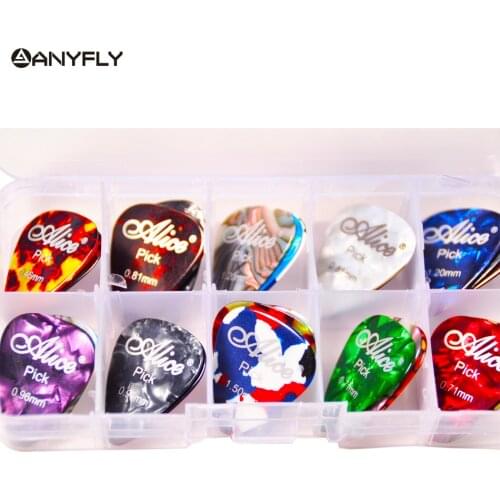 20pcs Alice Pearl Celluloid Acoustic Electric Guitar Picks Assorted Thickness Plectrums + 1 Plastic Picks Box Case