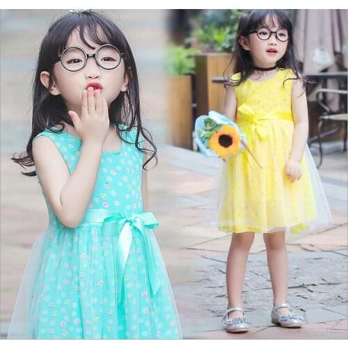 2017 Summer Retail Flower Dress In Sashes for Wedding Party Girls Floral Print Dress First Communion Chiffon Dresses Size:90-140