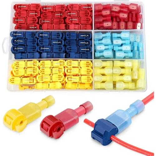 240PCS Assorted T-Tap Wire Connectors Self-Stripping Quick Splice Electrical Insulated Male Quick Disconnect Spade Terminals