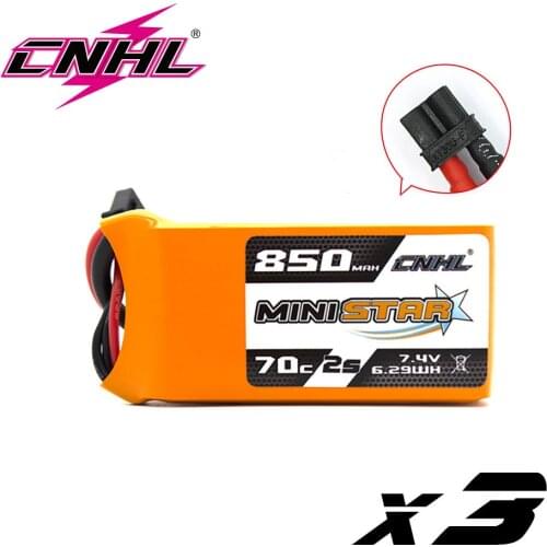 3PCS CNHL 2S 7.4V Lipo Battery 850mAh 70C Ministar Series With XT30 For Mini Quad FPV Drone RC Airplane Quadcopter Helicopter