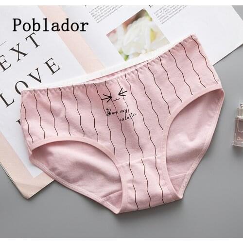 3PCS/Set Cotton Underwear Womens Panties Comfort Underpants Cartoon Briefs For Woman Striped Mid-Rise Pantys Intimates M-XXL
