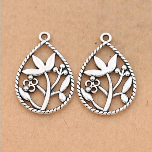 5pcs Flower Plant Charm Pendant Tibetan Silver Plated Jewelry DIY Making Bracelet Accessories 31x22mm