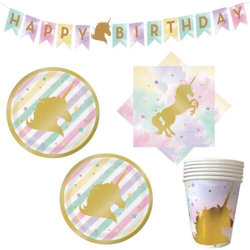 Chicinlife Unicorn Paper Plates Cup Napkins Table Cloth Birthday Party Decoration Unicorn Party Supplies Disposable Tableware