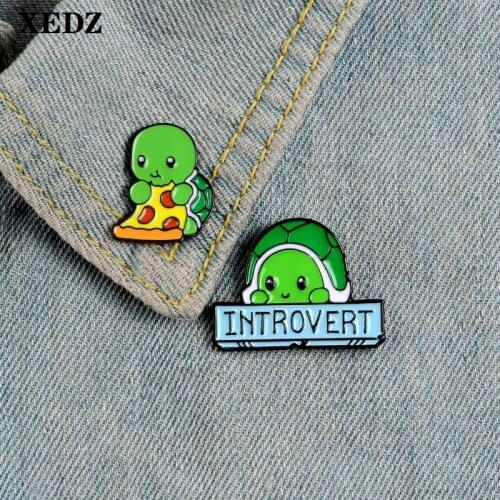 XEDZ cute pizza green aquatic animal enamel pin red bean pizza billboard letter metal badge punk clothes lapel brooch jewelry