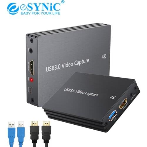ESYNiC 4k 1080P HDMI-compatible Game Capture Card USB 3.0 Live Video Capture With Loop-Out Support HD Video For PS3 PS4 Xbox