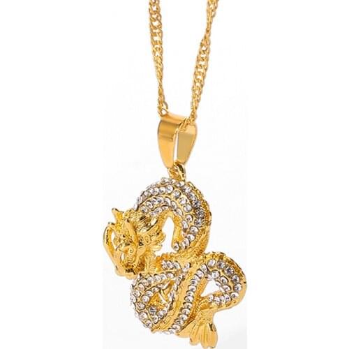 Chinese Dragon Rhinestone pendant necklace punk goth gold color dragon wave chains choker necklaces for women men gifts