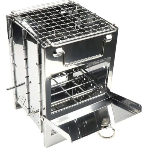Mini Outdoor Square Firewood Stove Adjustable Camping Equipment Barbecue Grill Travel Stainless Steel Charcoal Folding Stove