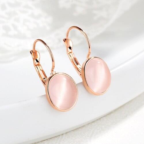 Fashion Stud Earrings Charm Elliptical Cats Eye Stone Rose Golden Temperament Jewelry For Women Wedding Party Dating Gifts