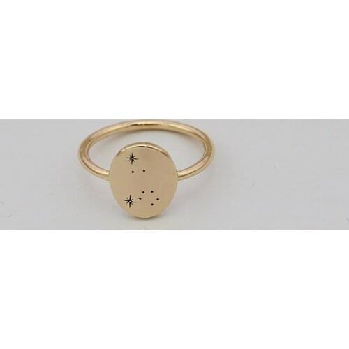 Fashion Birthday Gift Leo Luck Zodia Ring Oval Gold Plated Engraved Ring