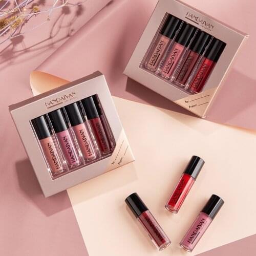 HANDAIYAN Matte Liquid Lipstick Kit 4 Colors/box Women Makeup Set Matt Lipstick Lips Make up Cosmetics Tint Lip Gloss Waterproof