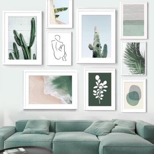 Leaf Cactus Beach Abstract Girl Body Line Wall Art Canvas Painting Nordic Posters And Prints Wall Pictures For Living Room Decor