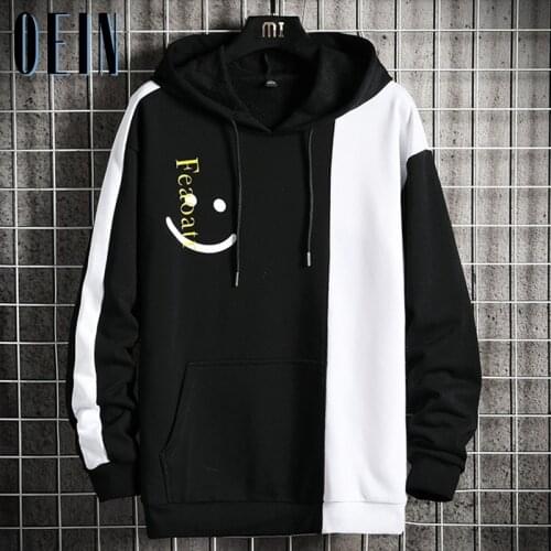 OEIN Men Hoodies Sweatshirts Happy Smiling Face Print Hoodie 2021 New Women Patchwork Hoodies Hip Hop Streetwear Hooded Pullover