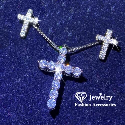 CC Jesus Cross Necklace Earring Sets for Women 925 Silver White Cubic Zircon Religious Party Accessories Gift