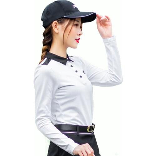 PGM Spring Golf Clothes Women contrast color Button lapel collar long-sleeved T-shirt Lady Tennis Baseball Breathable Quick Dry
