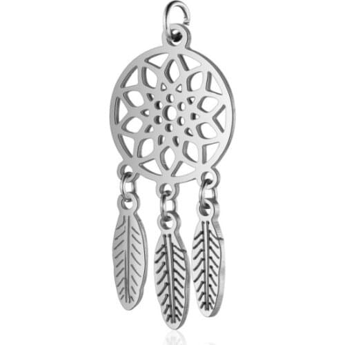 304 Stainless Steel Polished Catcher Pendants with Jump Rings for jewelry making DIY Crafts 32x14x1mm F70