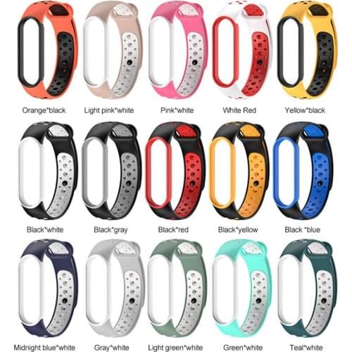 For Xiaomi Mi Band 5 Bracelet Replacement Silicone Two-color Strap Porous Anti-sweat Sports Breathable Strap USB Charging