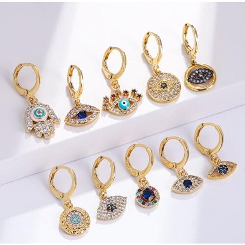 New Crystal Turkish Evil Eye Hoop Earrings for Women Personality Copper 2021 Trend Drop Earrings Jewelry Boho Earrings Fashion