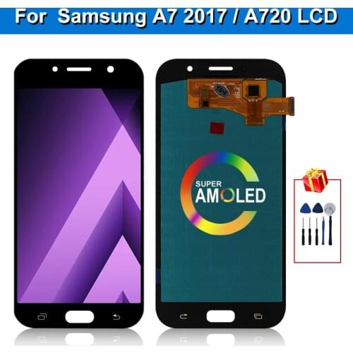 Super AMOLED For Samsung Galaxy A7 2017 LCD A720 Display Touch Screen Digitizer Replacement Parts For A720F A720M LCD Display
