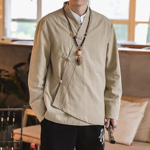 Traditional Chinese Clothing for Men Cotton Linen Solid Color Shanghai Tang Clothes Hanfu Chinese Top Male Cheongsam