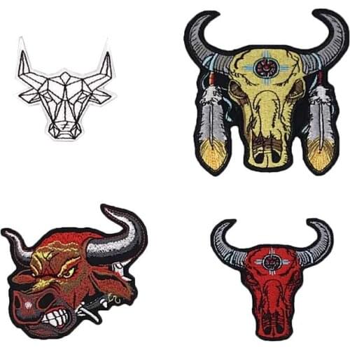 Angle bull Patch Embroidered Applique Sewing Label punk biker Patches Clothes Stickers Apparel Accessories Badge