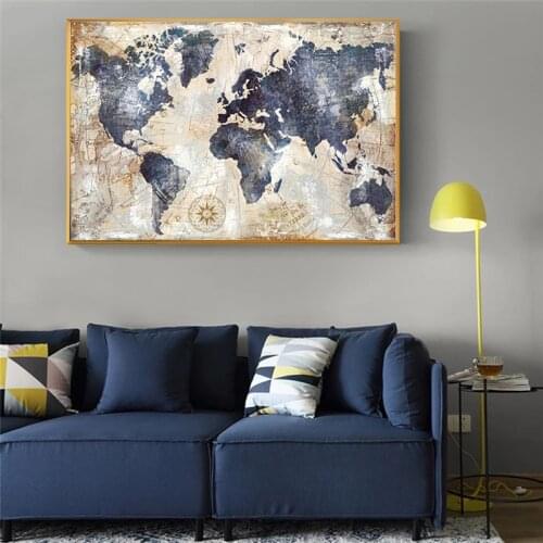 Vintage Watercolor World Map Canvas Painting Posters and Prints Scandinavian Wall Art Pictures Living Room Home Decor Cuadros