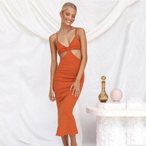 Ardm Fashion Backless Spaghetti Strap Bodycon White Summer Dress 2021 Sexy Hollow Out Backless Slim Midi Dress Party Dress