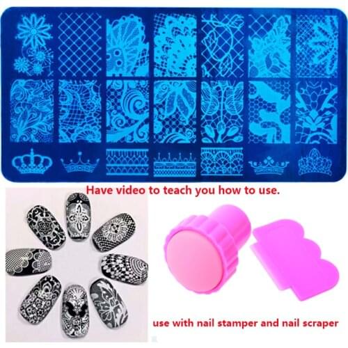 20 Kinds 1pc Lace Design Nail Stamping Plates Nail Art Image Stamp Plates Manicure Set Template Nail Stamper Scraper Nail Tool