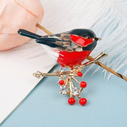 1PCS Multicolor Bird Brooch Pins Quality Enamel Ainmal Brooches New Year Designer Jewelry Gift Pyrrhula pyrrhula