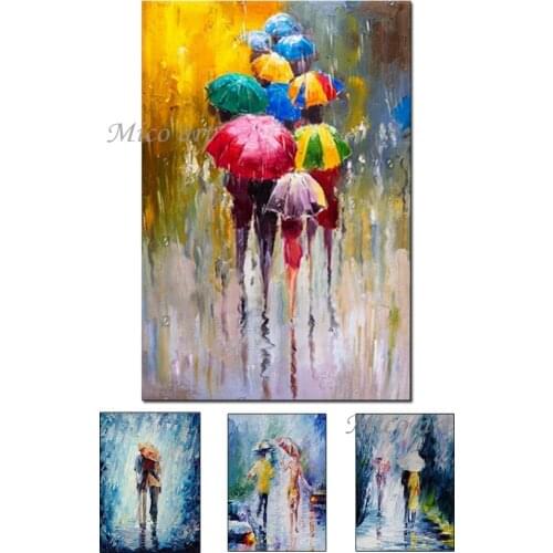 100% Hand Drawn Colorful Umbrella Abstract Wall Pictures Art Canvas Oil Painting Wall Art Unframed High Quality Artwork Craft