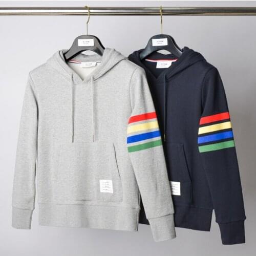 2021 Fashion Brand TB THOM Sweatshirts men Hooded Clothing Cotton Pullovers Jacket Hoodies Color Stripes Casual Sportswear Coat