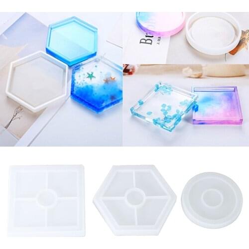 3pcs Epoxy Resin Coaster Making Mold Round Square Hex Shape Resin Casting Mould DIY Handmade Silicone Cup Coaster Mold Tool
