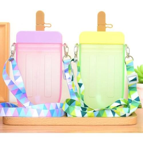 300ML Water Bottle Translucent Water Cup with Straw and Shoulder Strap for Women Men